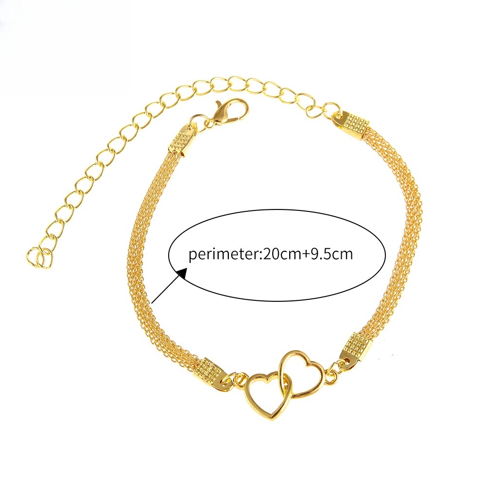 Double Chain Ankle Bracelet Gold Tone Heart Charm Anklet